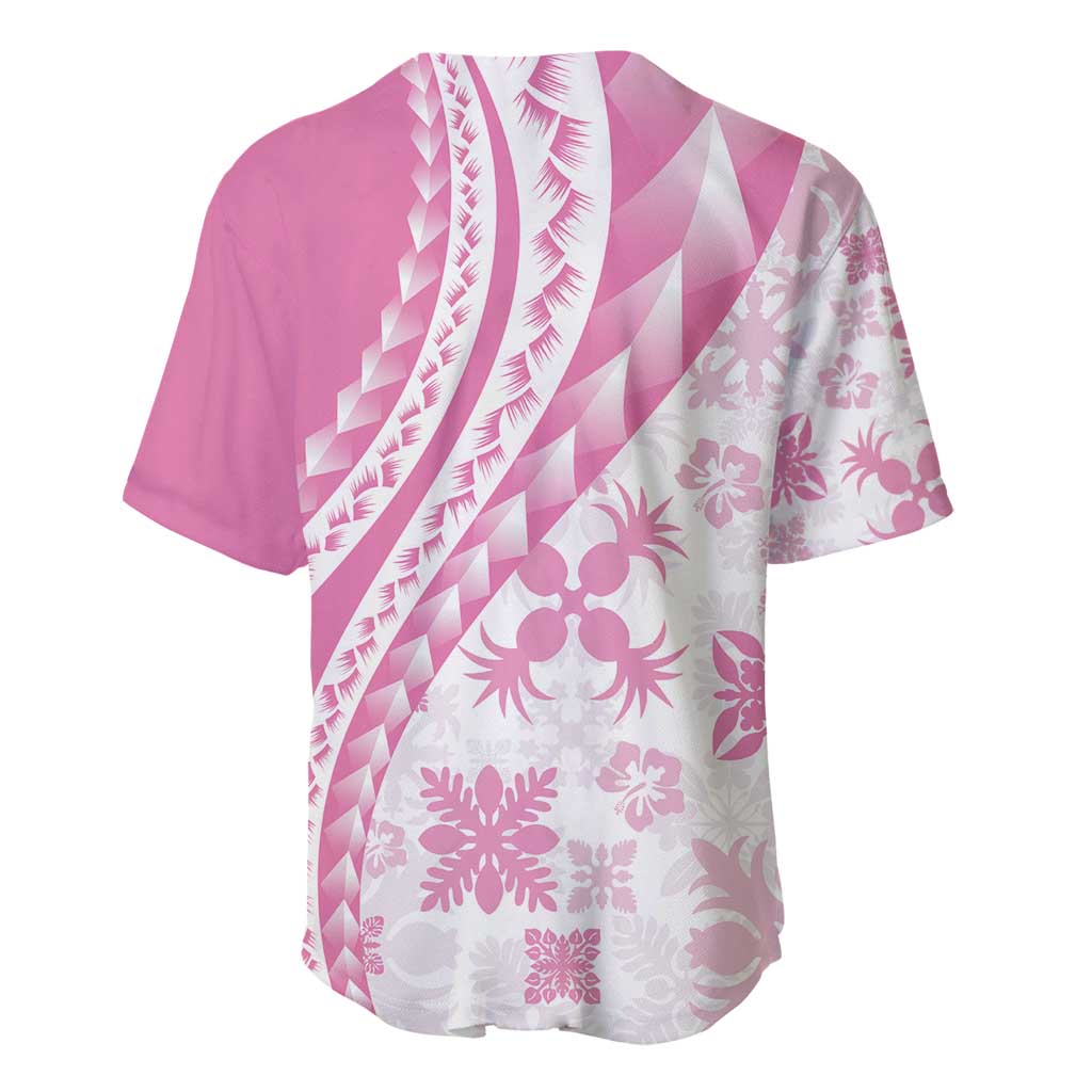 Pink Hawaiian Quilt Pattern Baseball Jersey Mixed Polynesian Tribal Arty