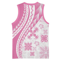 Pink Hawaiian Quilt Pattern Basketball Jersey Mixed Polynesian Tribal Arty - Polynesian Pride