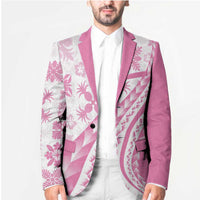 Pink Hawaiian Quilt Pattern Blazer Mixed Polynesian Tribal Arty - Polynesian Pride
