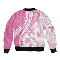 Pink Hawaiian Quilt Pattern Bomber Jacket Mixed Polynesian Tribal Arty