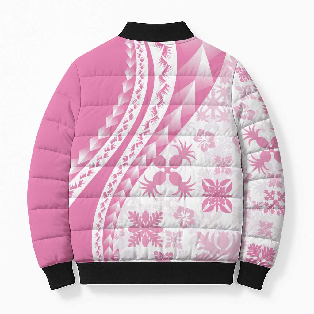 Pink Hawaiian Quilt Pattern Bomber Puffer Jacket Mixed Polynesian Tribal Arty - Polynesian Pride