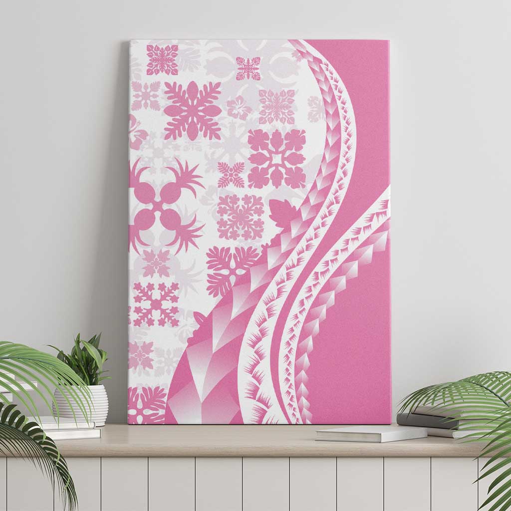 Pink Hawaiian Quilt Pattern Canvas Wall Art Mixed Polynesian Tribal Arty