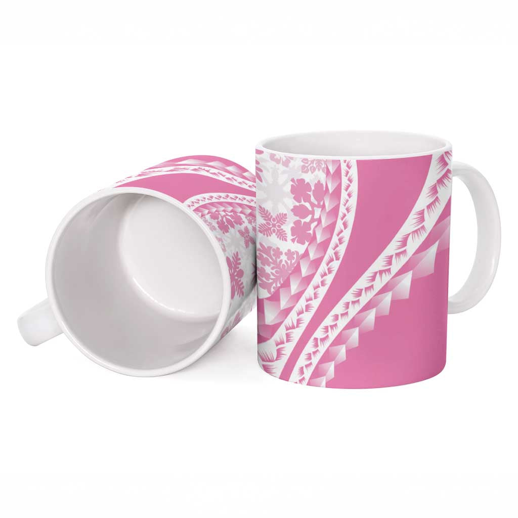 Pink Hawaiian Quilt Pattern Ceramic Mug Mixed Polynesian Tribal Arty - Polynesian Pride