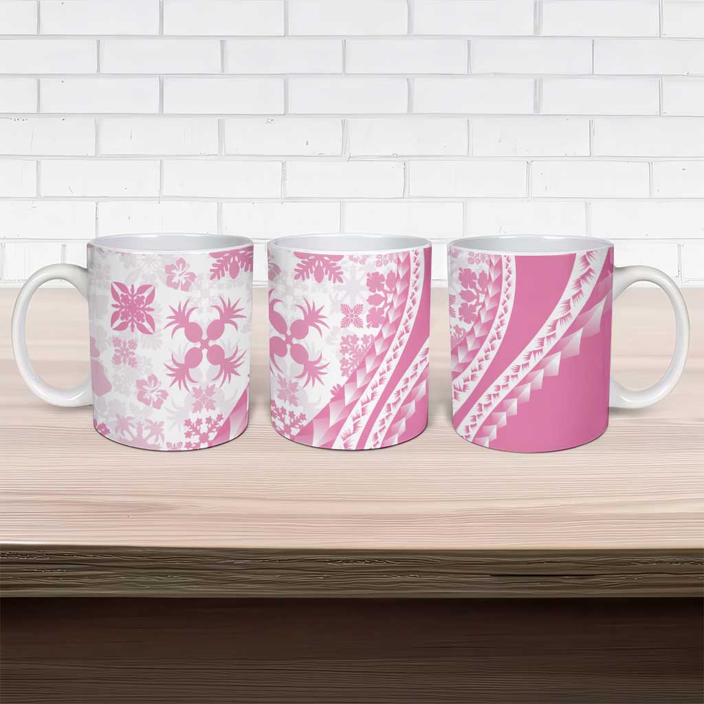 Pink Hawaiian Quilt Pattern Ceramic Mug Mixed Polynesian Tribal Arty - Polynesian Pride