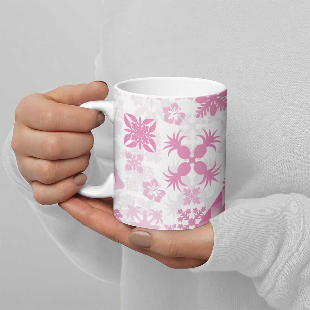 Pink Hawaiian Quilt Pattern Ceramic Mug Mixed Polynesian Tribal Arty - Polynesian Pride