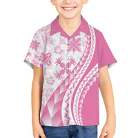 Pink Hawaiian Quilt Pattern Family Matching Short Sleeve Bodycon Dress and Hawaiian Shirt Mixed Polynesian Tribal Arty