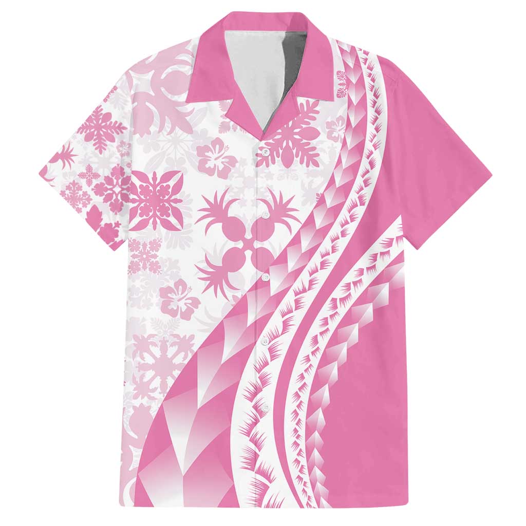 Pink Hawaiian Quilt Pattern Family Matching Tank Maxi Dress and Hawaiian Shirt Mixed Polynesian Tribal Arty