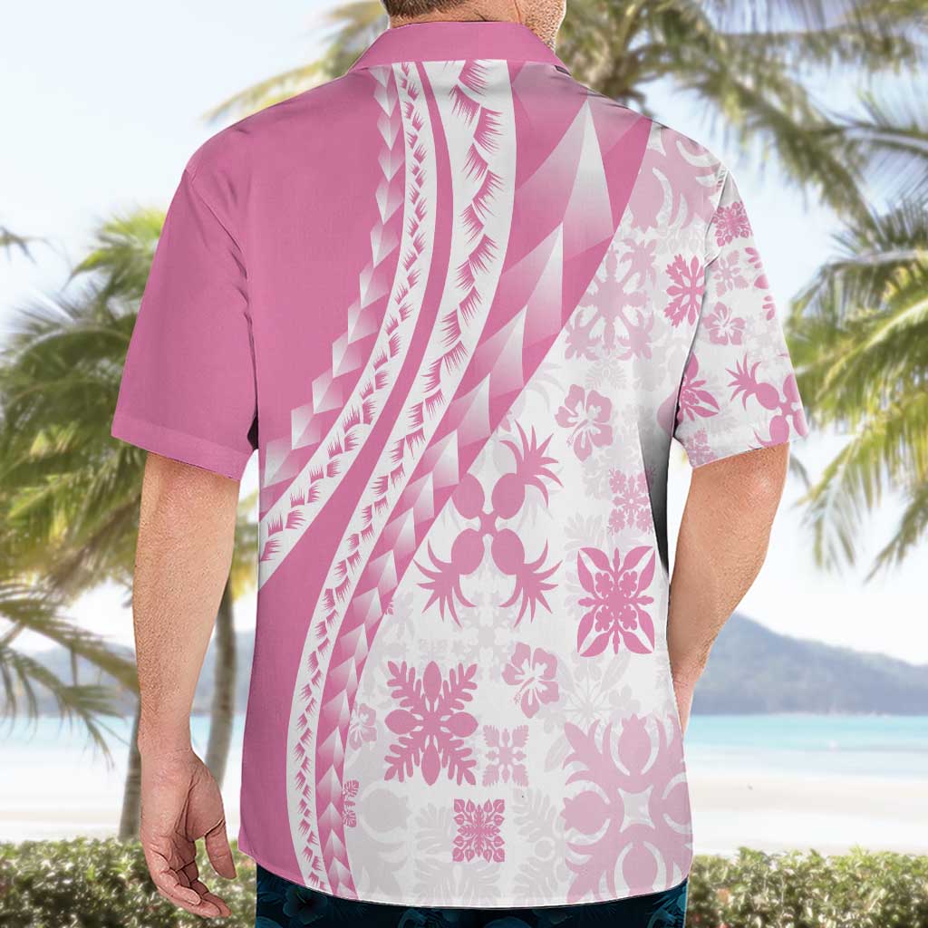 Pink Hawaiian Quilt Pattern Hawaiian Shirt Mixed Polynesian Tribal Arty