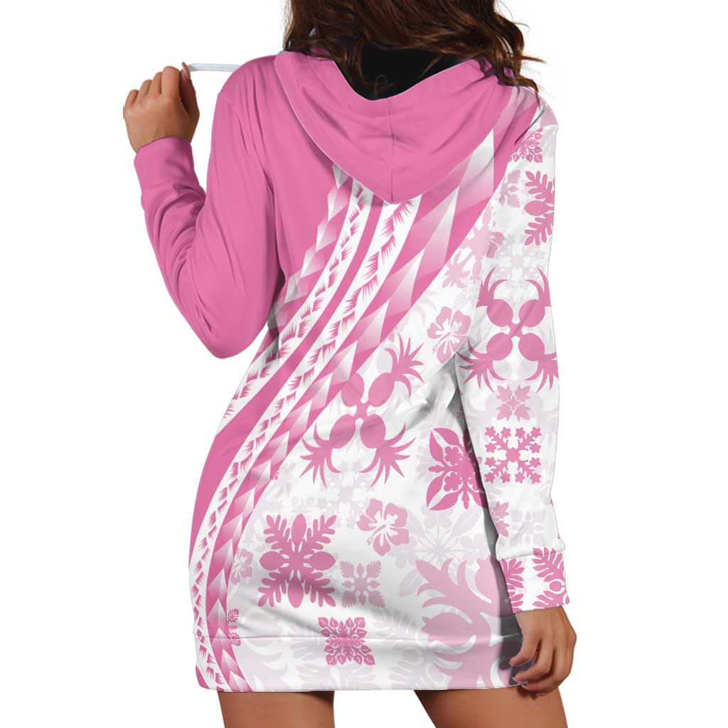 Pink Hawaiian Quilt Pattern Hoodie Dress Mixed Polynesian Tribal Arty