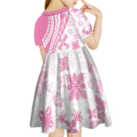 Pink Hawaiian Quilt Pattern Kid Short Sleeve Dress Mixed Polynesian Tribal Arty