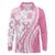 Pink Hawaiian Quilt Pattern Long Sleeve Polo Shirt Mixed Polynesian Tribal Arty