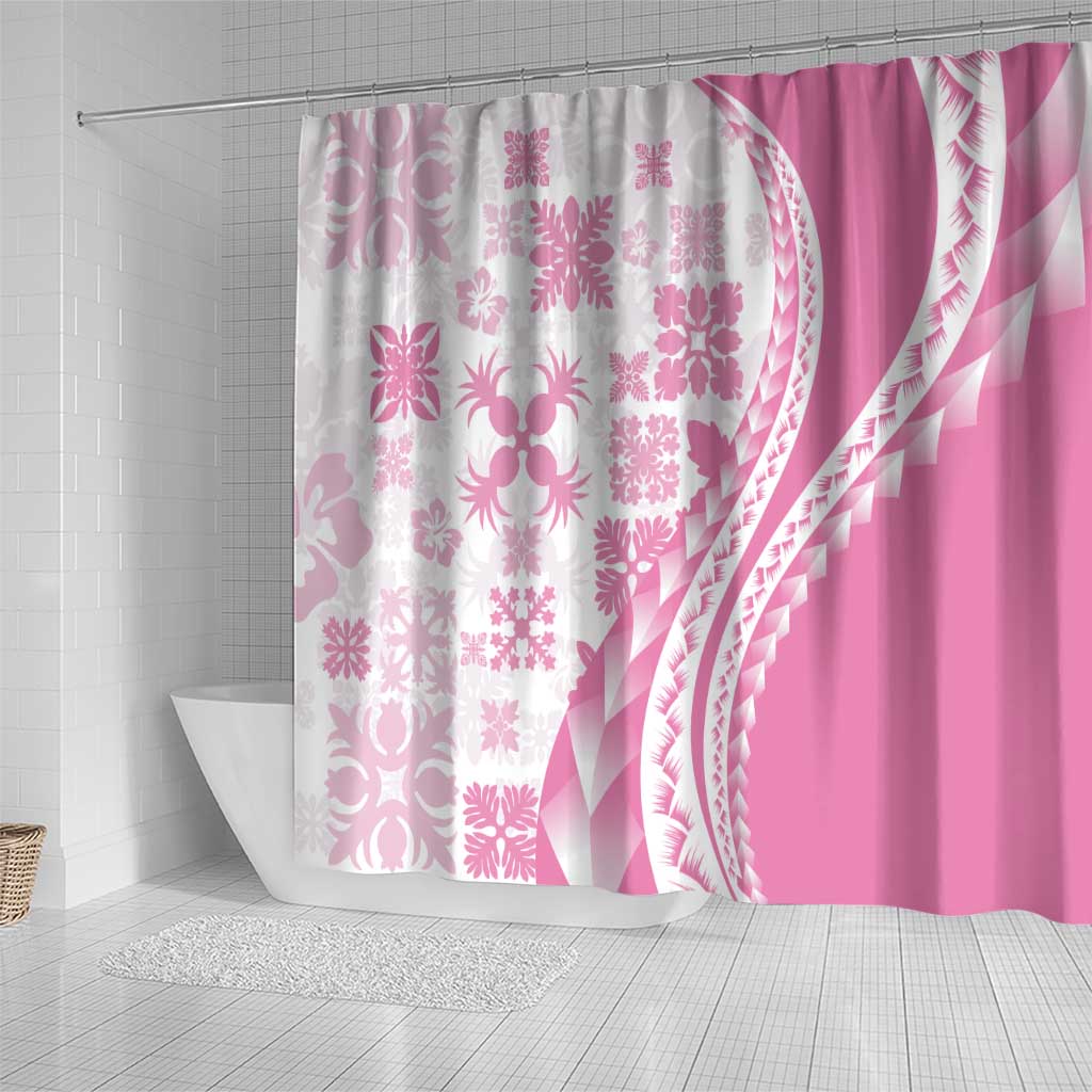 Pink Hawaiian Quilt Pattern Shower Curtain Mixed Polynesian Tribal Arty