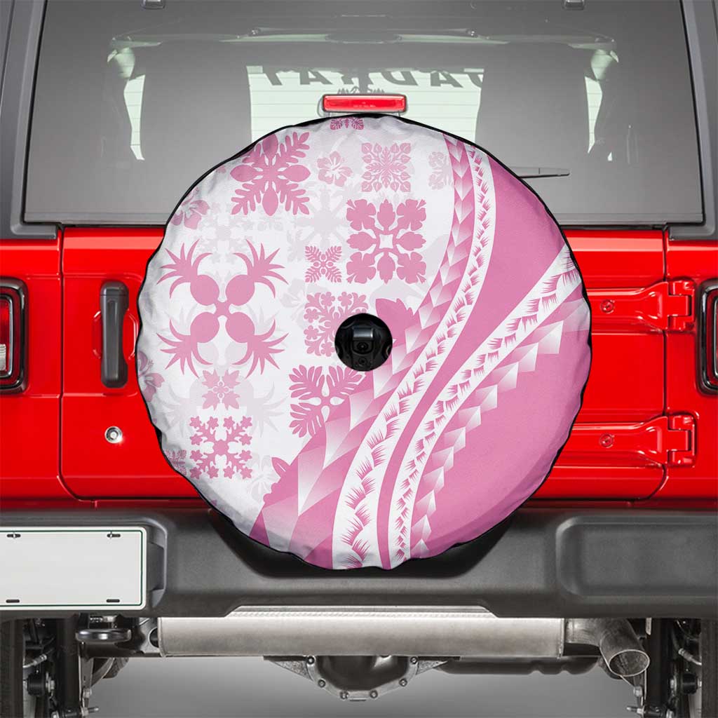 Pink Hawaiian Quilt Pattern Spare Tire Cover Mixed Polynesian Tribal Arty