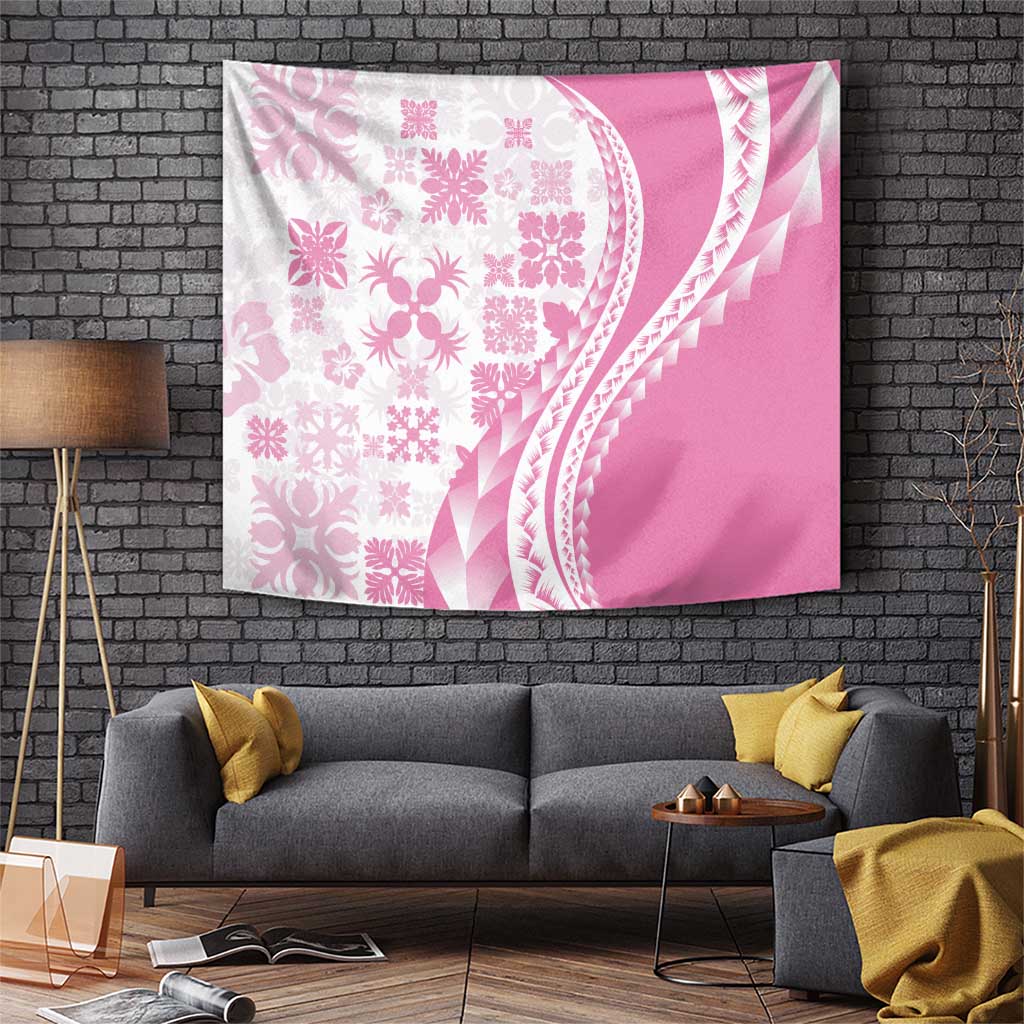 Pink Hawaiian Quilt Pattern Tapestry Mixed Polynesian Tribal Arty
