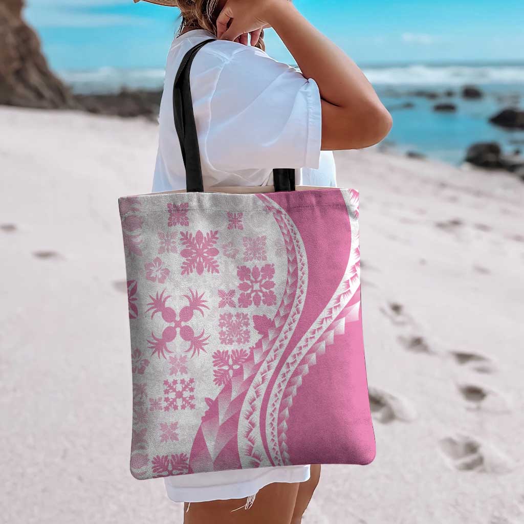 Pink Hawaiian Quilt Pattern Tote Bag Mixed Polynesian Tribal Arty - Polynesian Pride