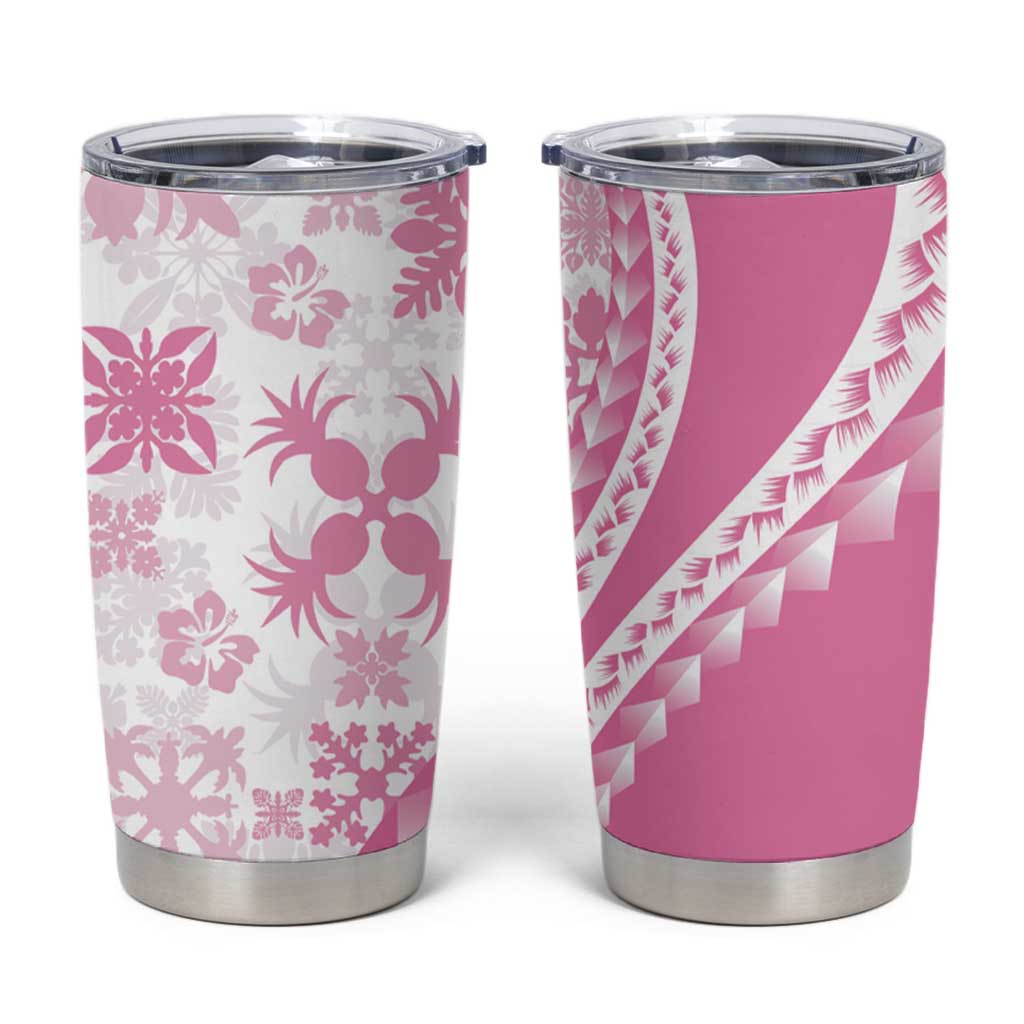 Pink Hawaiian Quilt Pattern Tumbler Cup Mixed Polynesian Tribal Arty
