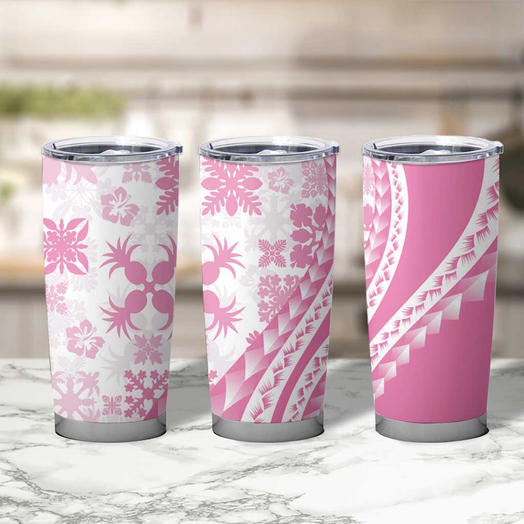 Pink Hawaiian Quilt Pattern Tumbler Cup Mixed Polynesian Tribal Arty