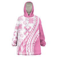 Pink Hawaiian Quilt Pattern Wearable Blanket Hoodie Mixed Polynesian Tribal Arty