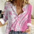 Pink Hawaiian Quilt Pattern Women Casual Shirt Mixed Polynesian Tribal Arty