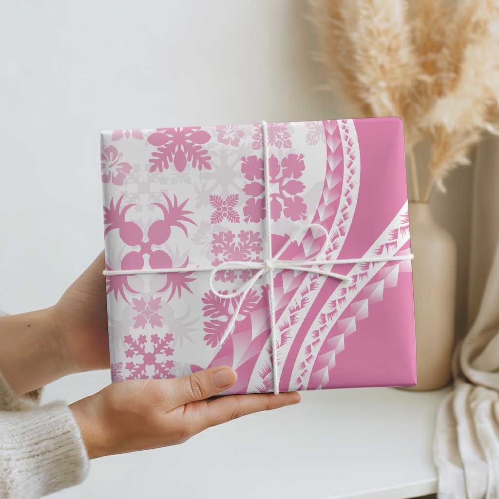 Pink Hawaiian Quilt Pattern Wrapping Paper Mixed Polynesian Tribal Arty - Polynesian Pride