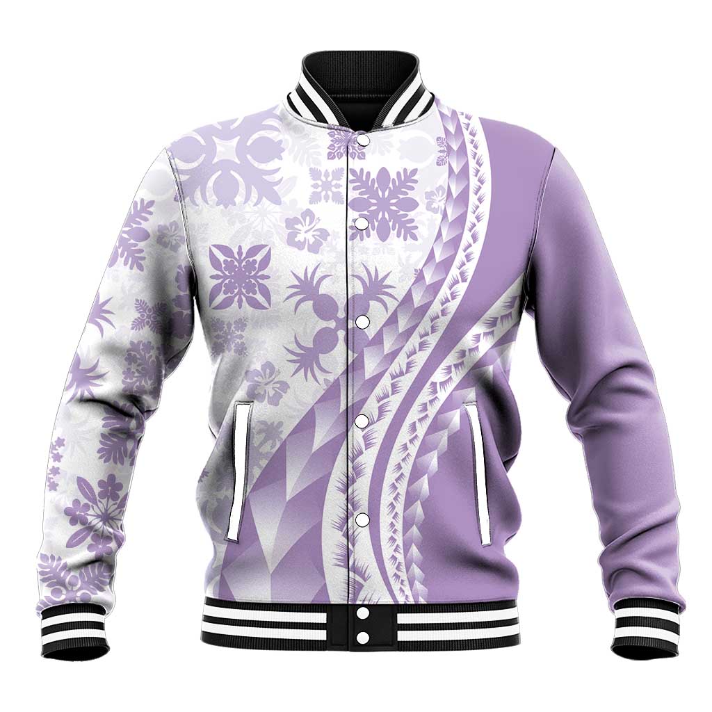 Purple Hawaiian Quilt Pattern Baseball Jacket Mixed Polynesian Tribal Arty