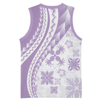 Purple Hawaiian Quilt Pattern Basketball Jersey Mixed Polynesian Tribal Arty - Polynesian Pride