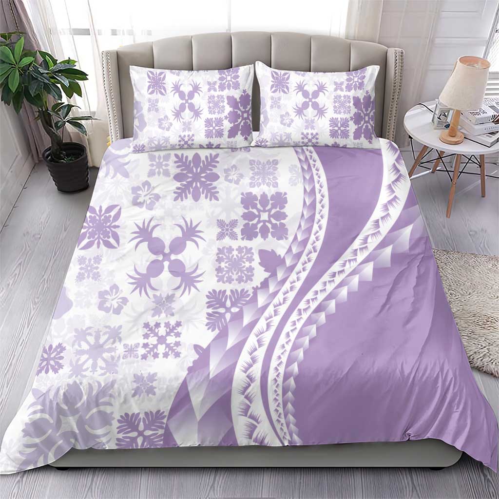Purple Hawaiian Quilt Pattern Bedding Set Mixed Polynesian Tribal Arty