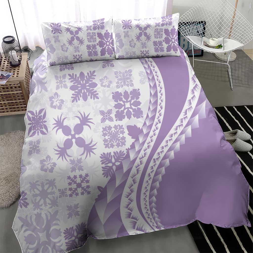 Purple Hawaiian Quilt Pattern Bedding Set Mixed Polynesian Tribal Arty