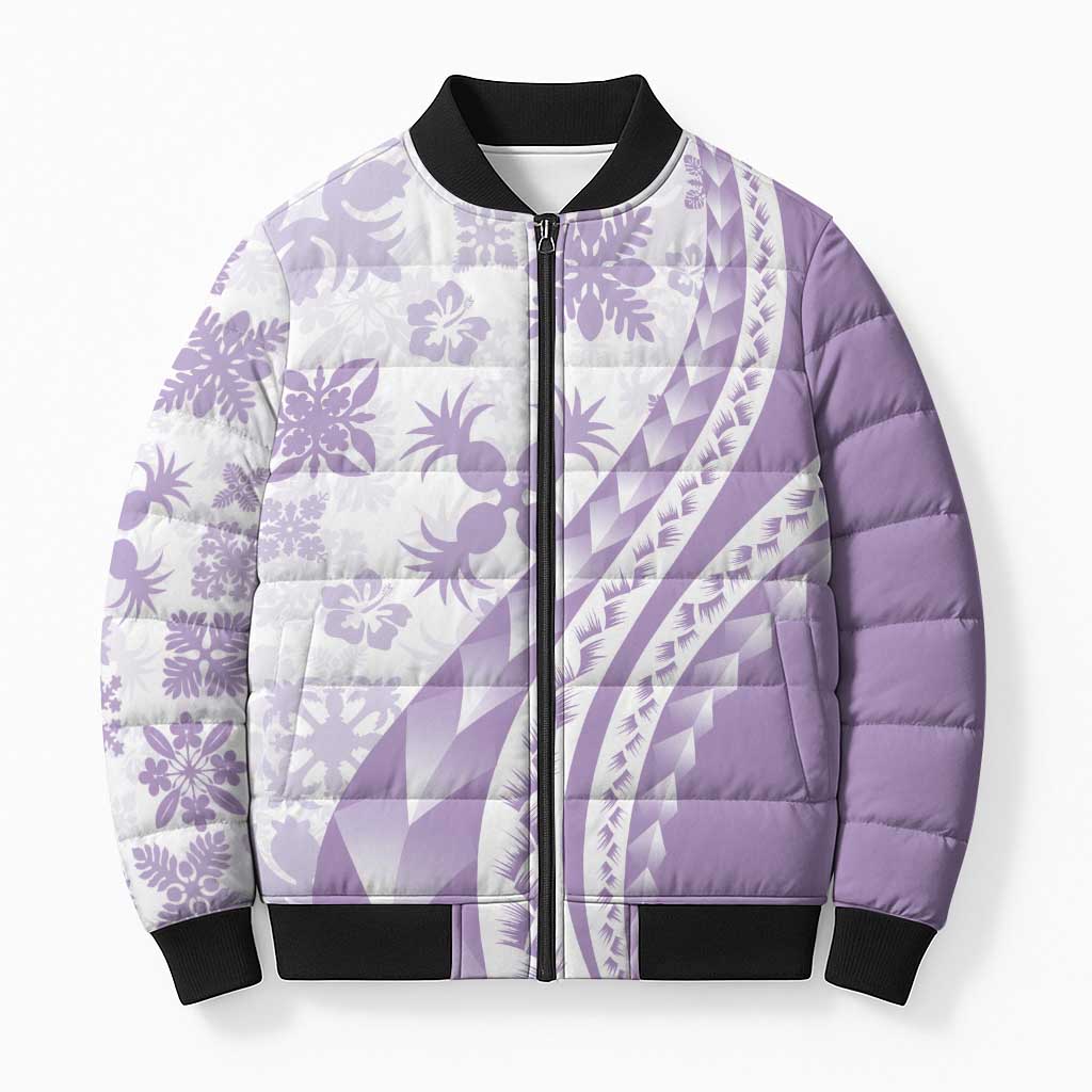 Purple Hawaiian Quilt Pattern Bomber Puffer Jacket Mixed Polynesian Tribal Arty - Polynesian Pride