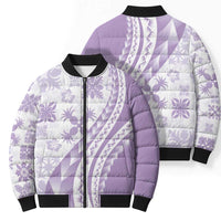 Purple Hawaiian Quilt Pattern Bomber Puffer Jacket Mixed Polynesian Tribal Arty - Polynesian Pride