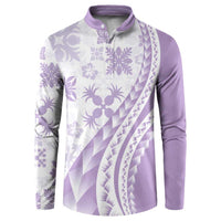 Purple Hawaiian Quilt Pattern Button Sweatshirt Mixed Polynesian Tribal Arty
