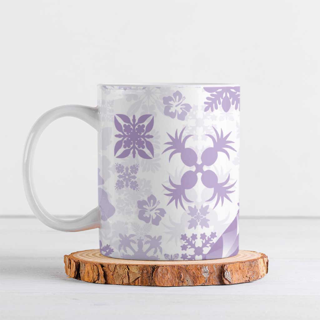 Purple Hawaiian Quilt Pattern Ceramic Mug Mixed Polynesian Tribal Arty - Polynesian Pride