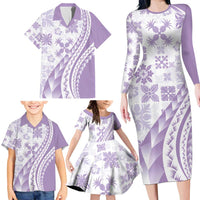 Purple Hawaiian Quilt Pattern Family Matching Long Sleeve Bodycon Dress and Hawaiian Shirt Mixed Polynesian Tribal Arty
