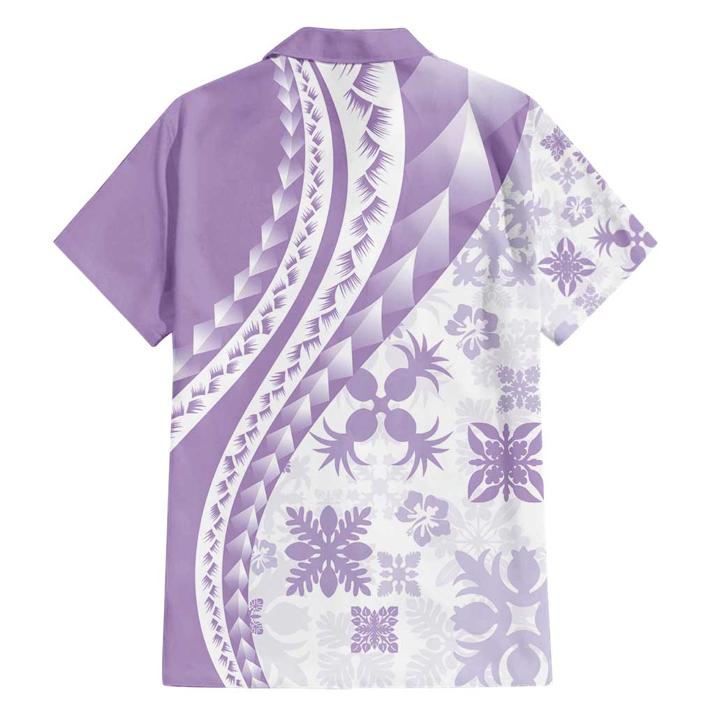 Purple Hawaiian Quilt Pattern Family Matching Off Shoulder Short Dress and Hawaiian Shirt Mixed Polynesian Tribal Arty