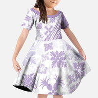 Purple Hawaiian Quilt Pattern Family Matching Short Sleeve Bodycon Dress and Hawaiian Shirt Mixed Polynesian Tribal Arty