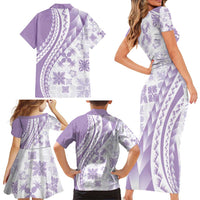 Purple Hawaiian Quilt Pattern Family Matching Short Sleeve Bodycon Dress and Hawaiian Shirt Mixed Polynesian Tribal Arty
