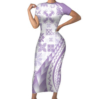 Purple Hawaiian Quilt Pattern Family Matching Short Sleeve Bodycon Dress and Hawaiian Shirt Mixed Polynesian Tribal Arty