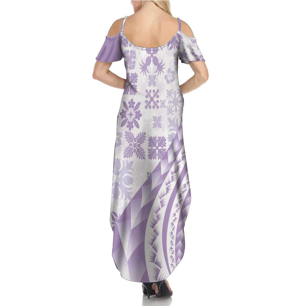 Purple Hawaiian Quilt Pattern Family Matching Summer Maxi Dress and Hawaiian Shirt Mixed Polynesian Tribal Arty