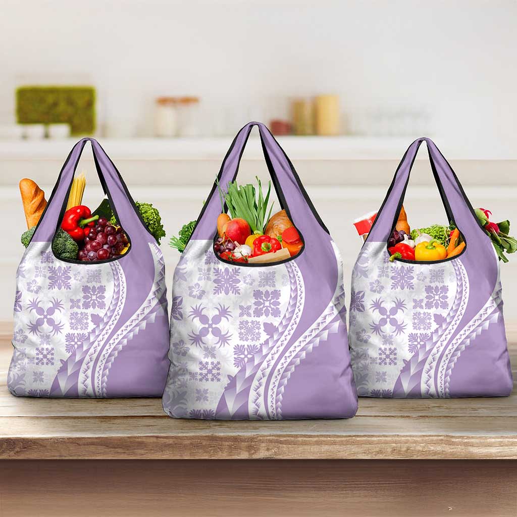 Purple Hawaiian Quilt Pattern Grocery Bag Mixed Polynesian Tribal Arty