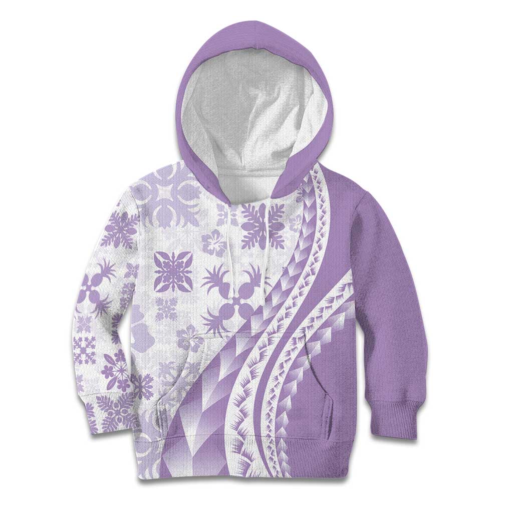 Purple Hawaiian Quilt Pattern Kid Hoodie Mixed Polynesian Tribal Arty