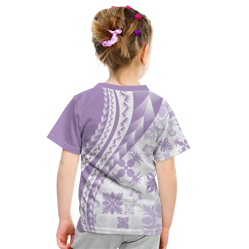 Purple Hawaiian Quilt Pattern Kid T Shirt Mixed Polynesian Tribal Arty