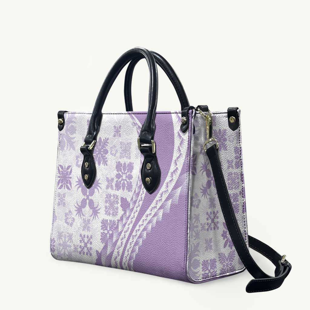 Purple Hawaiian Quilt Pattern Leather Bag Mixed Polynesian Tribal Arty - Polynesian Pride