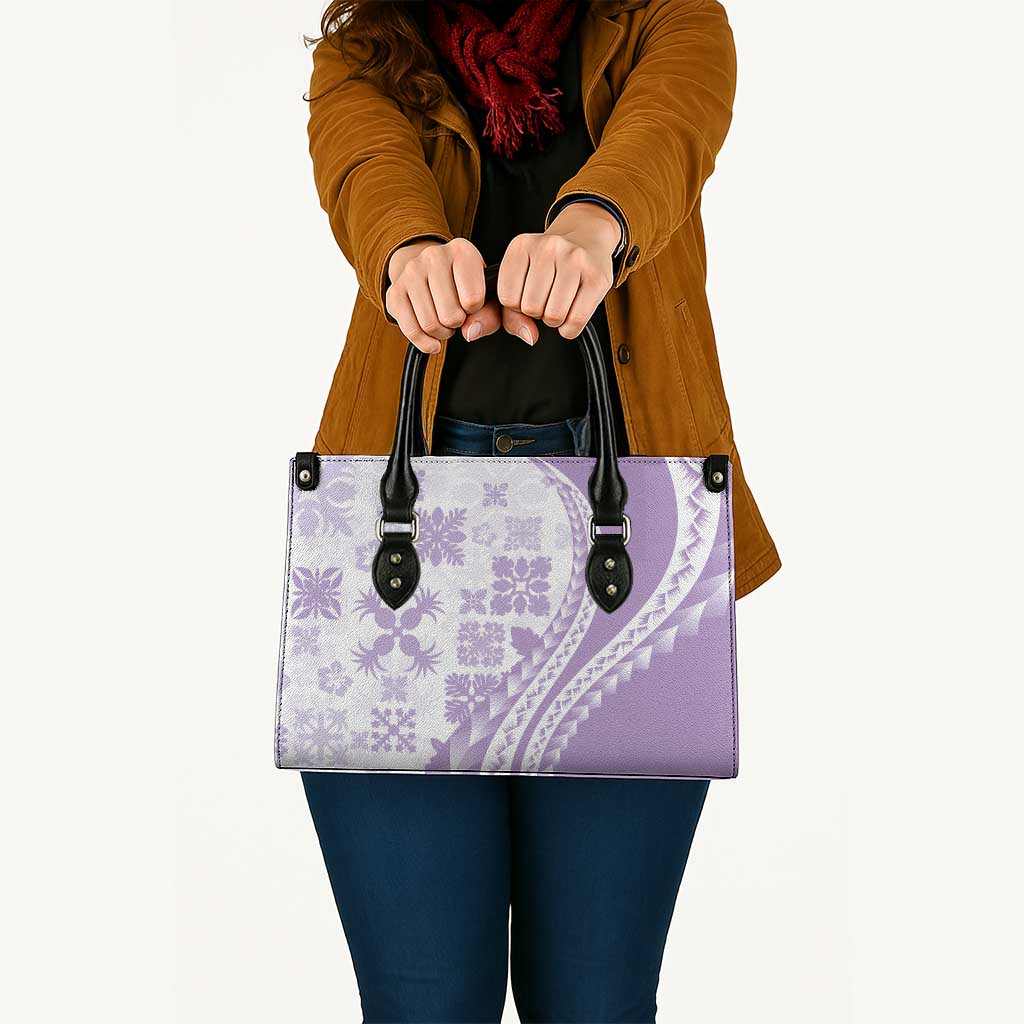 Purple Hawaiian Quilt Pattern Leather Bag Mixed Polynesian Tribal Arty - Polynesian Pride