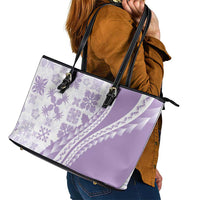 Purple Hawaiian Quilt Pattern Leather Tote Bag Mixed Polynesian Tribal Arty