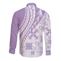 Purple Hawaiian Quilt Pattern Long Sleeve Button Shirt Mixed Polynesian Tribal Arty