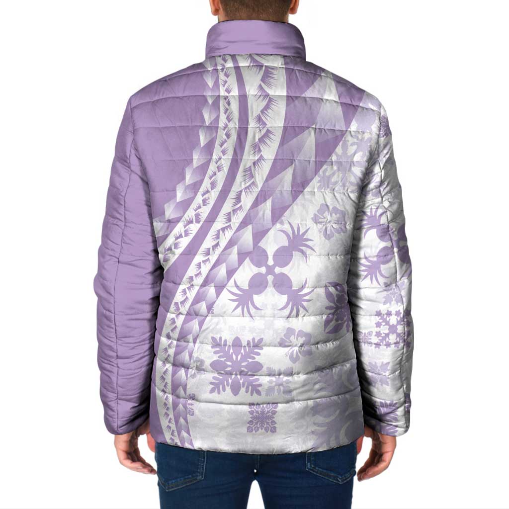 Purple Hawaiian Quilt Pattern Padded Jacket Mixed Polynesian Tribal Arty - Polynesian Pride