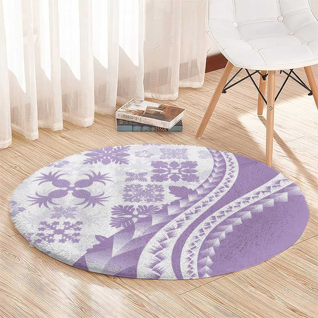 Purple Hawaiian Quilt Pattern Round Carpet Mixed Polynesian Tribal Arty