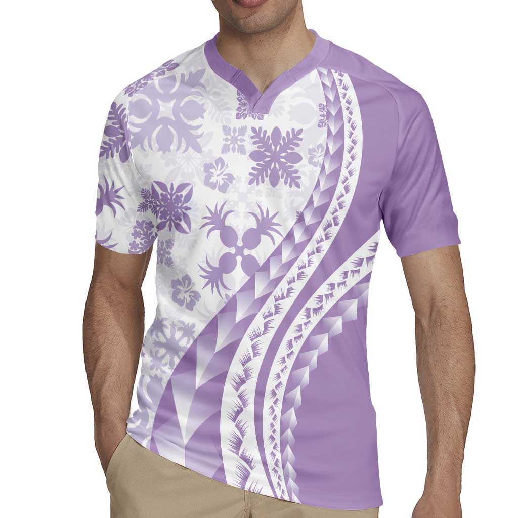 Purple Hawaiian Quilt Pattern Rugby Jersey Mixed Polynesian Tribal Arty