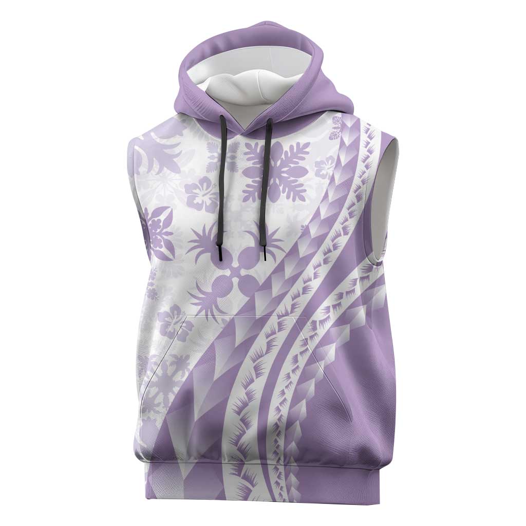 Purple Hawaiian Quilt Pattern Sleeveless Hoodie Mixed Polynesian Tribal Arty - Polynesian Pride