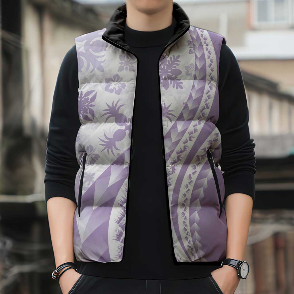Purple Hawaiian Quilt Pattern Sleeveless Puffer Jacket Mixed Polynesian Tribal Arty - Polynesian Pride